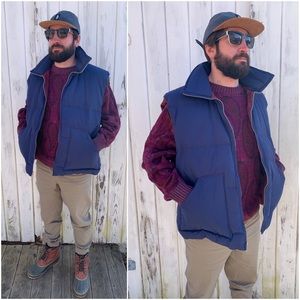 Vintage Oversized Blue Zip-UP Puffer Vest w Pockets